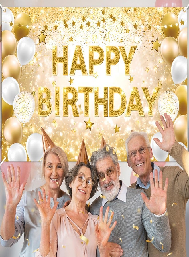 Yoirrat Gold Happy Birthday Decorations Large White Gold Birthday Banner for Women Men Backdrop Banner Poster for Girls Boys Christmas Bday Baby Shower Anniversary Party Supplies - Image 5